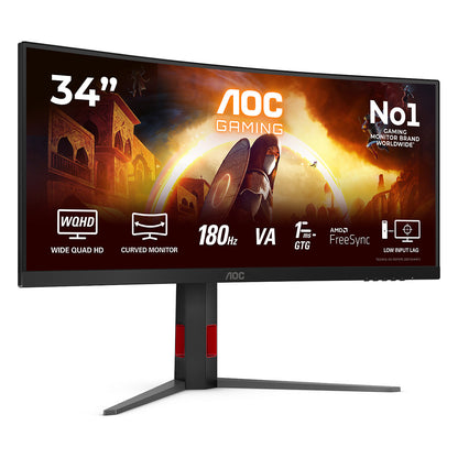 86cm/34" (3440x1440) AOC CU34G4 21:9 FastVA 0,5ms 180Hz HDMI DisplayPort Curved Freesync Premium HDR10 Black