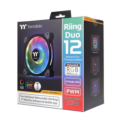 120mm Thermaltake Riing Duo 12 RGB Radiator Fan 3 Pack Black