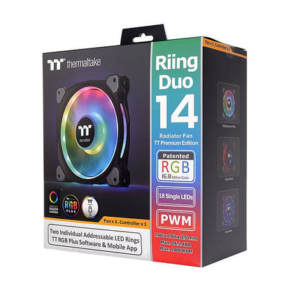 140mm Thermaltake Riing Duo 14 RGB Radiator Fan 3 Pack Dual Riing