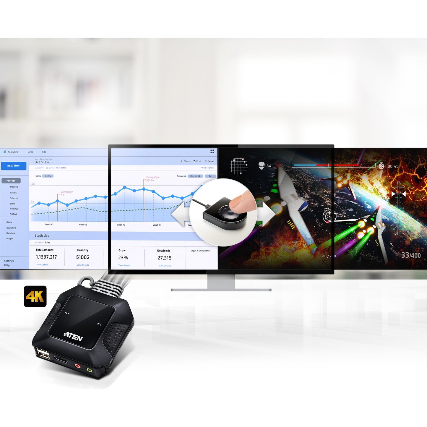 ATEN CS22H 2-Port USB 4K HDMI KVM Switch