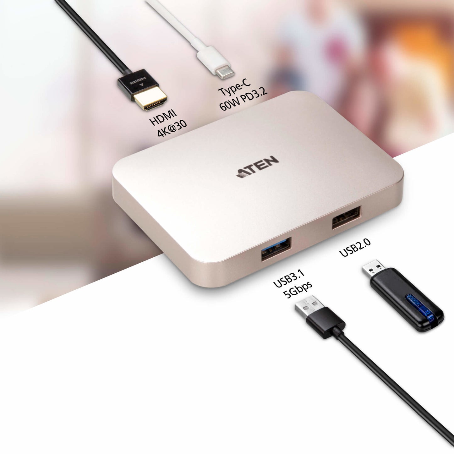ATEN UH3235 USB-C 4K Ultra Mini Dock mit Power Passthrough