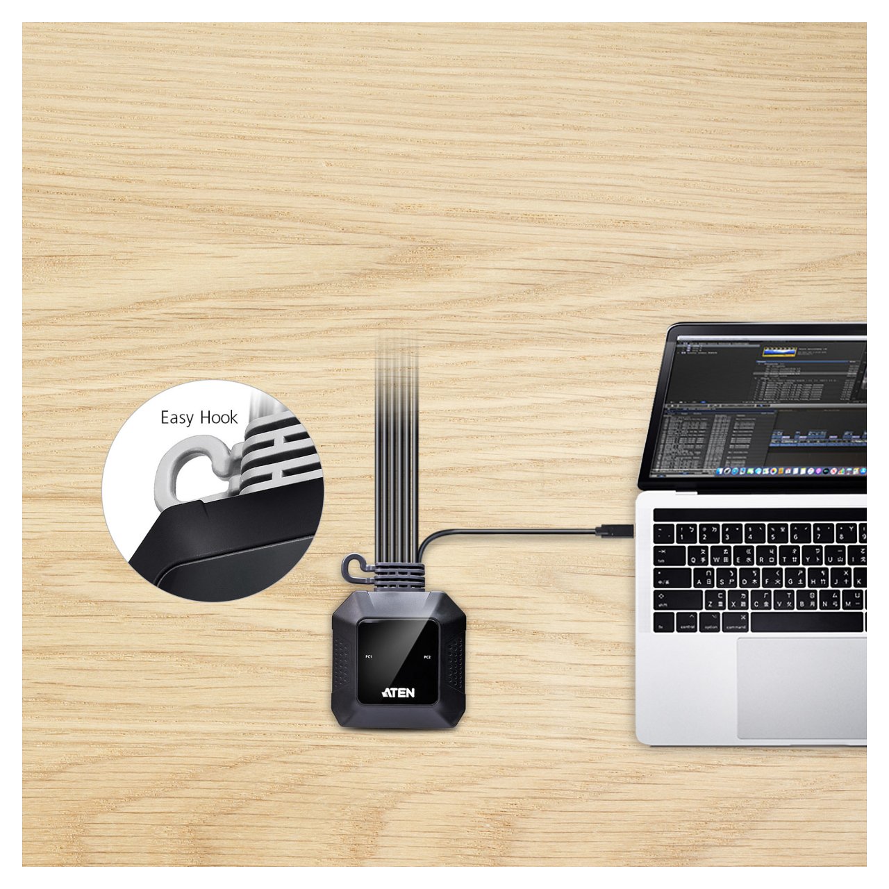 ATEN CS52DP 2-Port USB-C DP Hybrid Kabel KVM