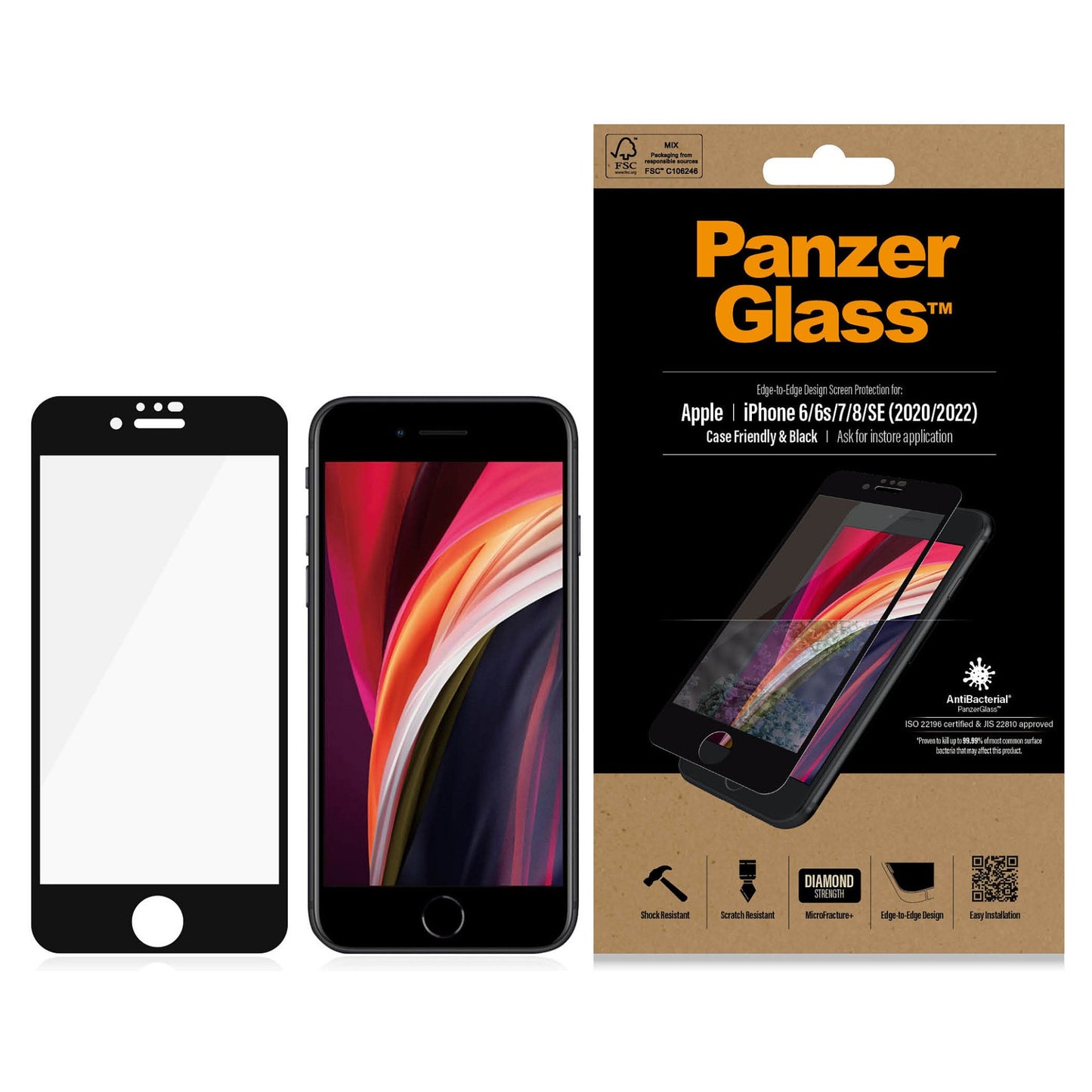 PanzerGlass E2E f. iPhone 6/7/8/SE 2020/2022. CF. Black