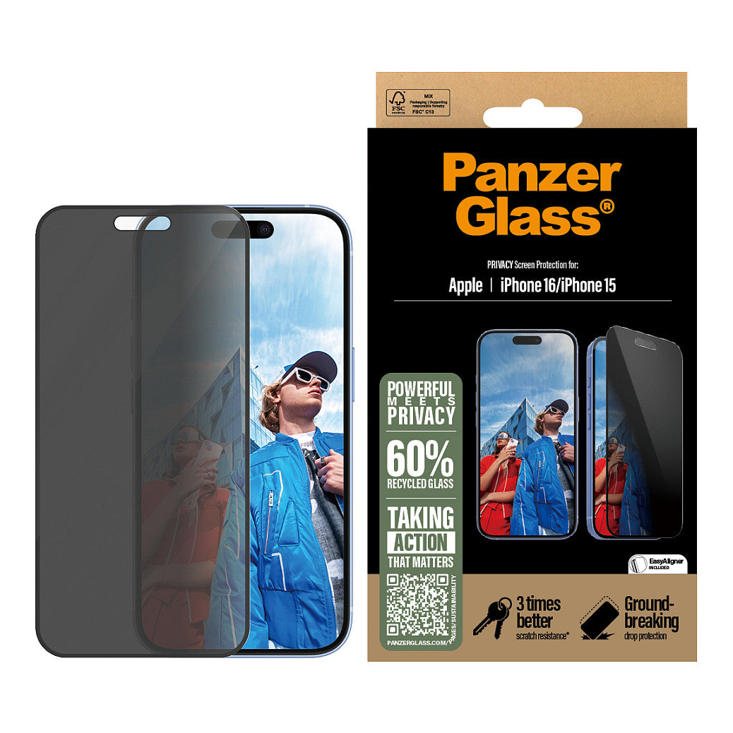 PanzerGlass Privacy iPhone 16/15 UWF