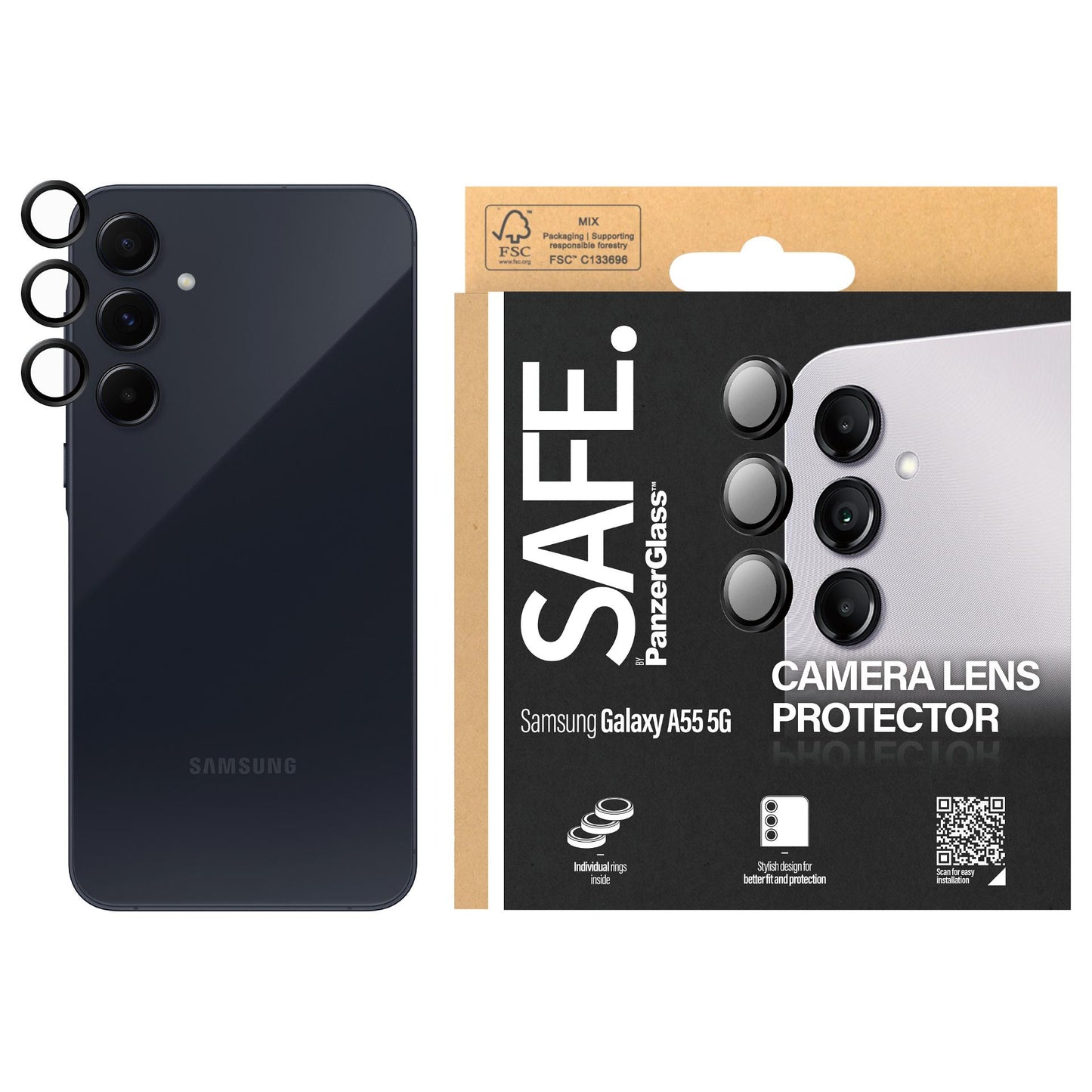 SAFE. by PG Camera Protector Samsung A55 5G. Black
