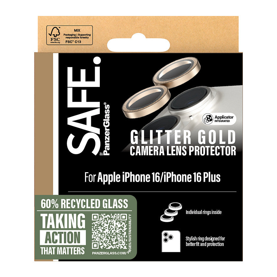 SAFE Camera Protector Glitter Gold iPhone 16/16 Plus