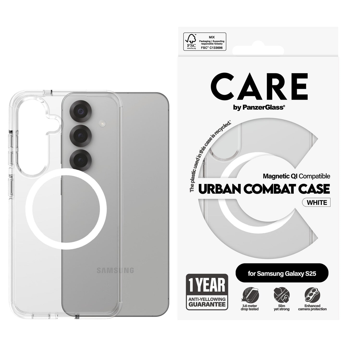 CARE Flagship Case Clear w. white QI Compatible Galaxy S25