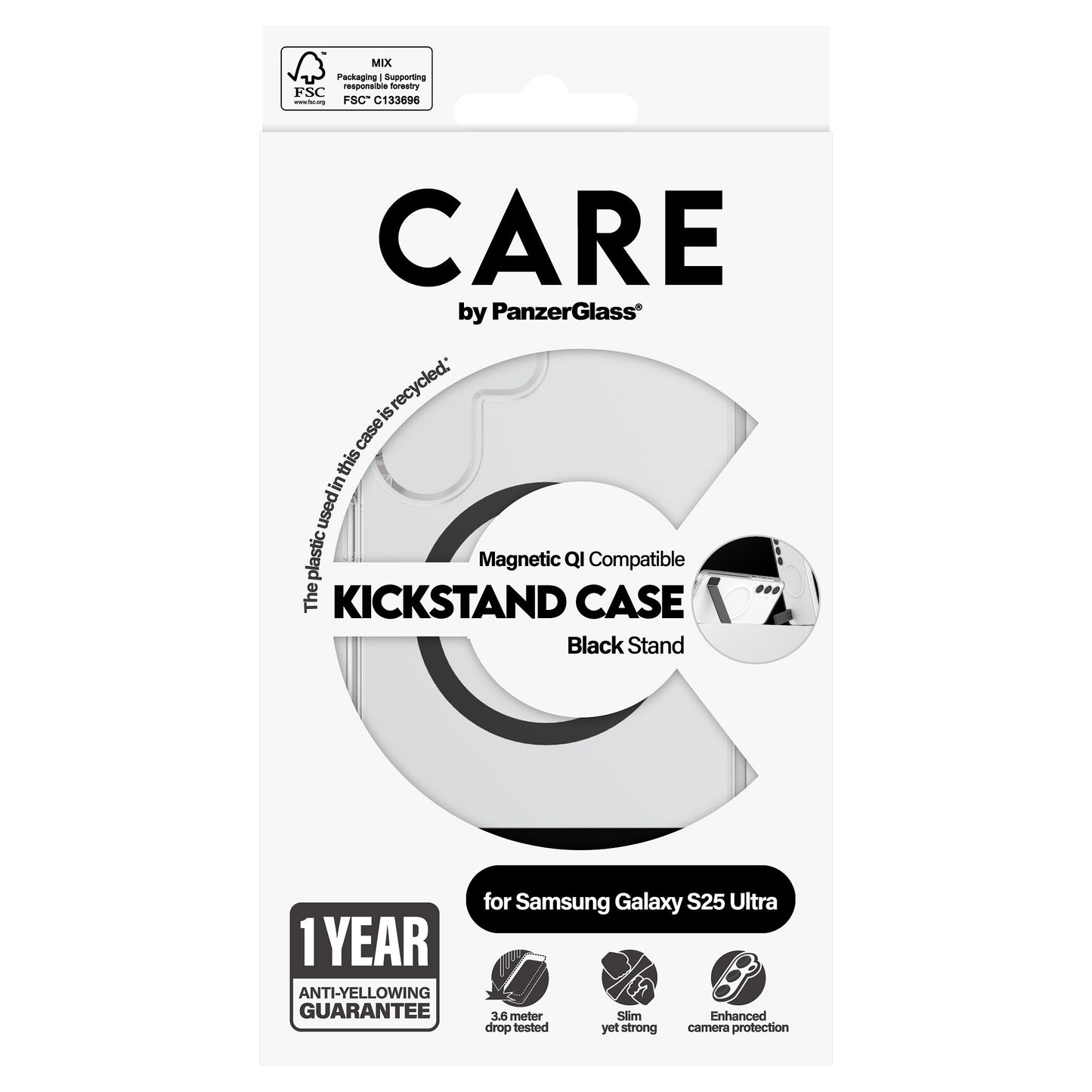 CARE Feature Case Clear w. Kickstand & QI Galaxy S25 Ultra