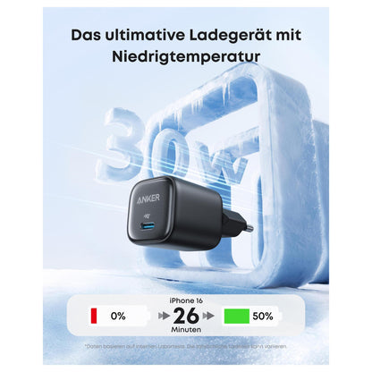 ANKER Charger 30W kompaktes GaN Schnellladegert 1x USB-C schwarz