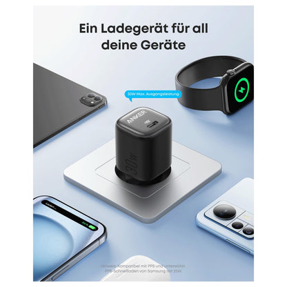 ANKER Charger 30W kompaktes GaN Schnellladegert 1x USB-C schwarz