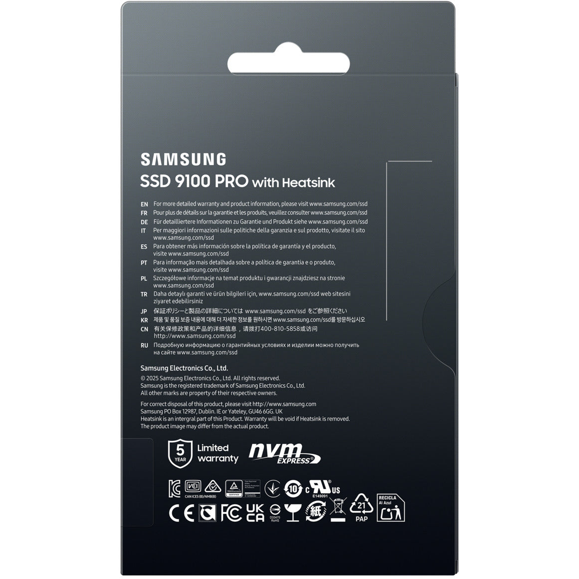M.2. SAMSUNG 9100 PRO Heatsink NVMe 2TB PCIe 5.0 14.800 MB/s Lesen 13.400 MB/s Schreiben Interne SSD fr PC-Gaming