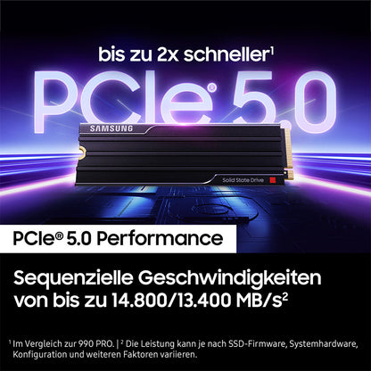 M.2. SAMSUNG 9100 PRO Heatsink NVMe 2TB PCIe 5.0 14.800 MB/s Lesen 13.400 MB/s Schreiben Interne SSD fr PC-Gaming