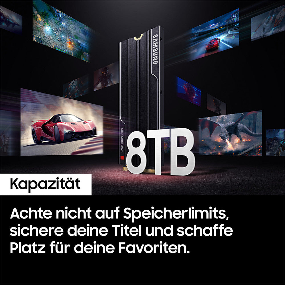 M.2. SAMSUNG 9100 PRO Heatsink NVMe 2TB PCIe 5.0 14.800 MB/s Lesen 13.400 MB/s Schreiben Interne SSD fr PC-Gaming