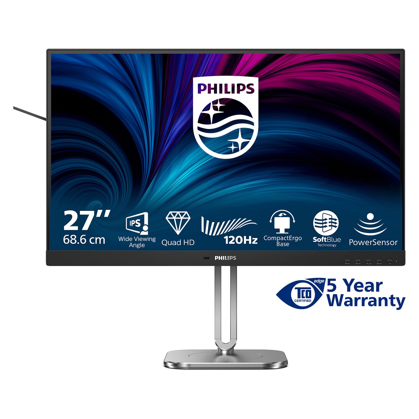 PHILIPS 68,58cm 27Z 2560x1440 120Hz IPS Flat H/A 150 MM TUV EyeSafe certified USB HUB SPEAKERS Power/Light sensor DP 2xHDMI 350cd/m2