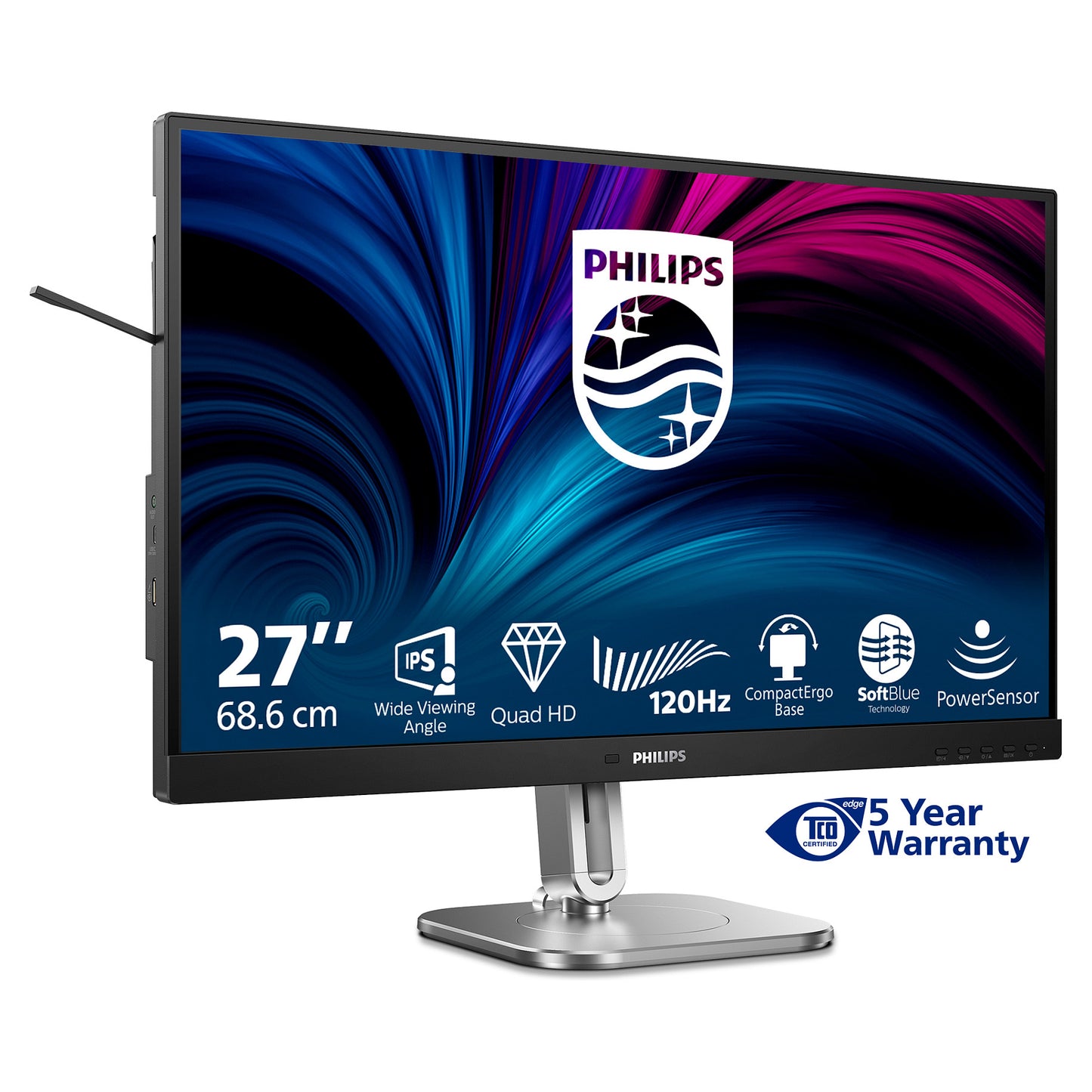 PHILIPS 68,58cm 27Z 2560x1440 120Hz IPS Flat H/A 150 MM TUV EyeSafe certified USB HUB SPEAKERS Power/Light sensor DP 2xHDMI 350cd/m2