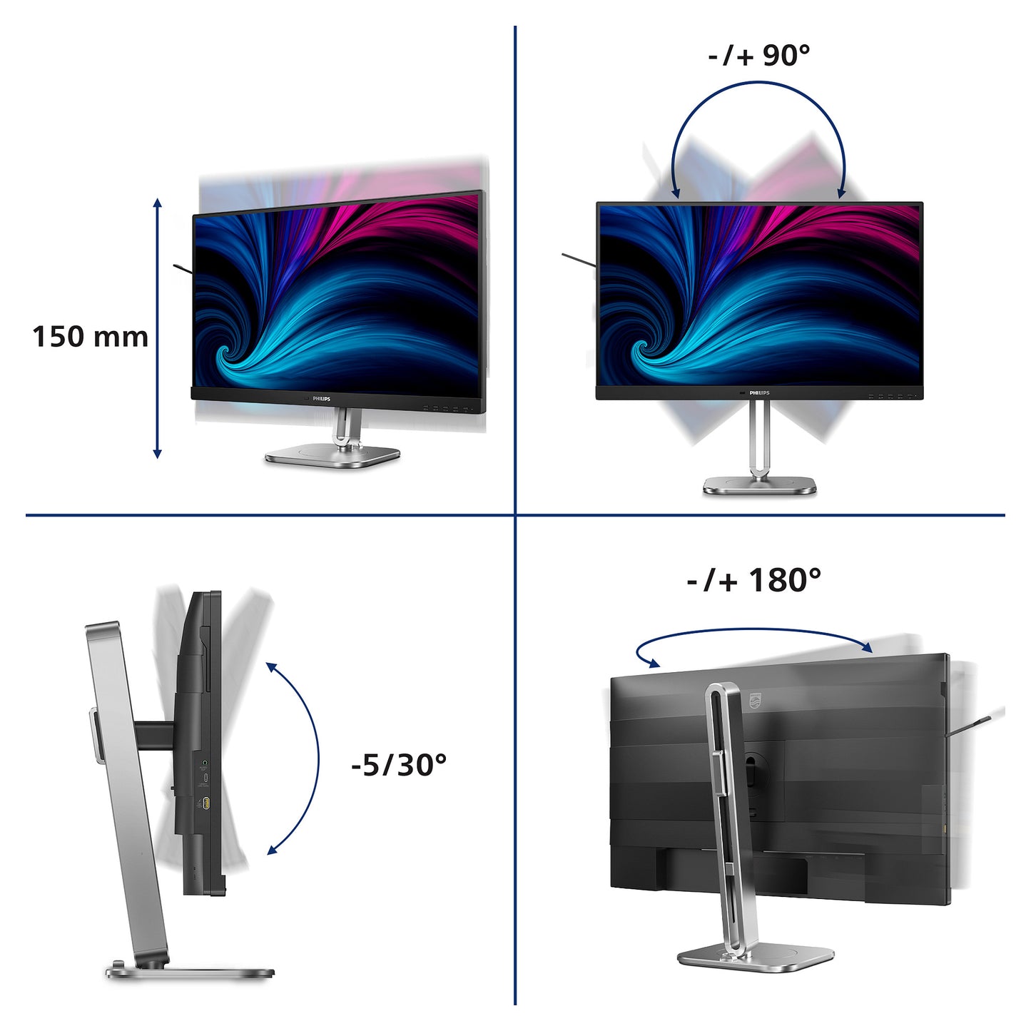 PHILIPS 68,58cm 27Z 2560x1440 120Hz IPS Flat H/A 150 MM TUV EyeSafe certified USB HUB SPEAKERS Power/Light sensor DP 2xHDMI 350cd/m2