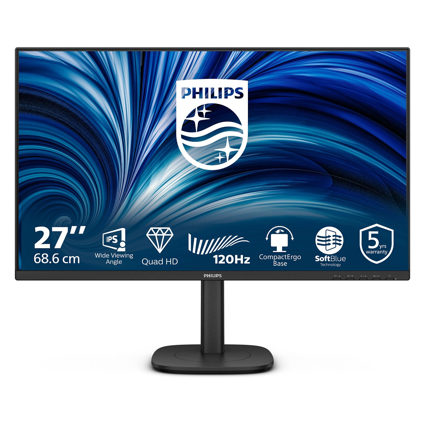 68,6cm/27" (2560x1440) Philips 27B2N3500J/00 16:9 WQHD IPS 4ms 120Hz HDMI DisplayPort USB VESA Speaker Black
