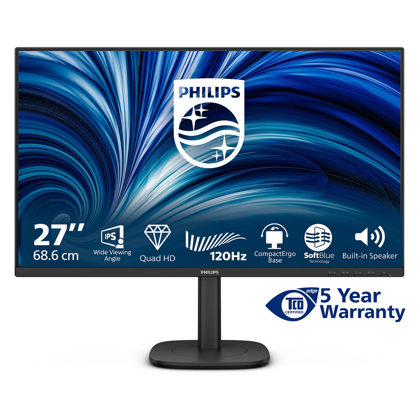 68,6cm/27" (2560x1440) Philips 27B2N3500J/00 16:9 WQHD IPS 4ms 120Hz HDMI DisplayPort USB VESA Speaker Black