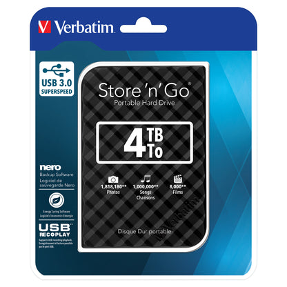 2,5" Verbatim 6.3cm 4TB USB 3.0 Store'n Save Gen2 Black
