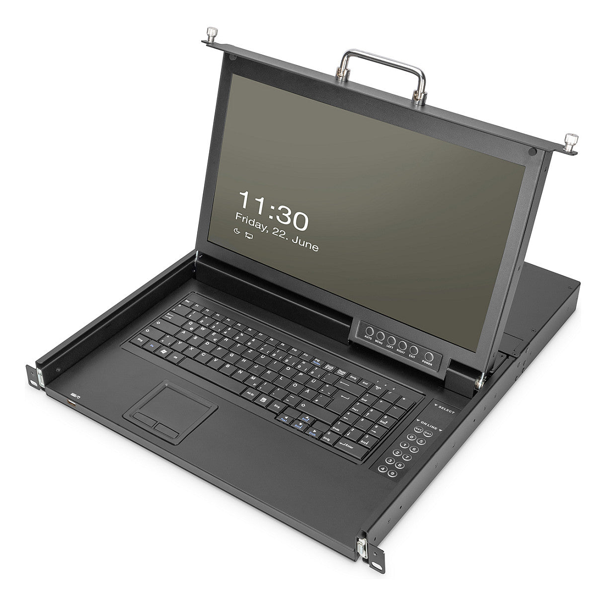 Digitus Modulare HD LCD KVM Konsole mit 17" TFT, 8-Port HDMI KVM Anschluss, Touchpad, deutsches Tastaturlayout