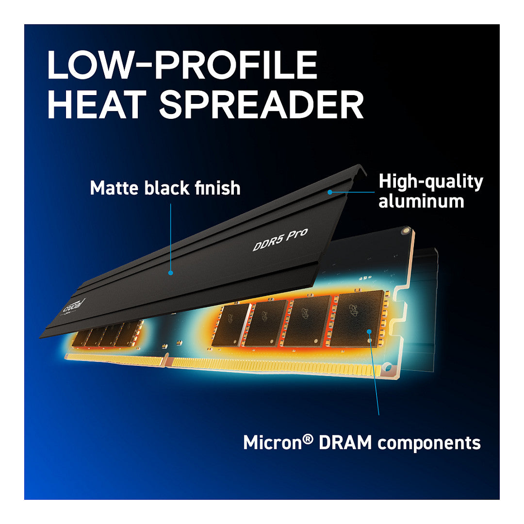 16 GB Crucial Pro Modul - DIMM 288-PIN Low Profile - 6000 MHz / PC5-48000 - CL48 - 1.1 V - ungepuffert - on-die ECC - mattschwarz