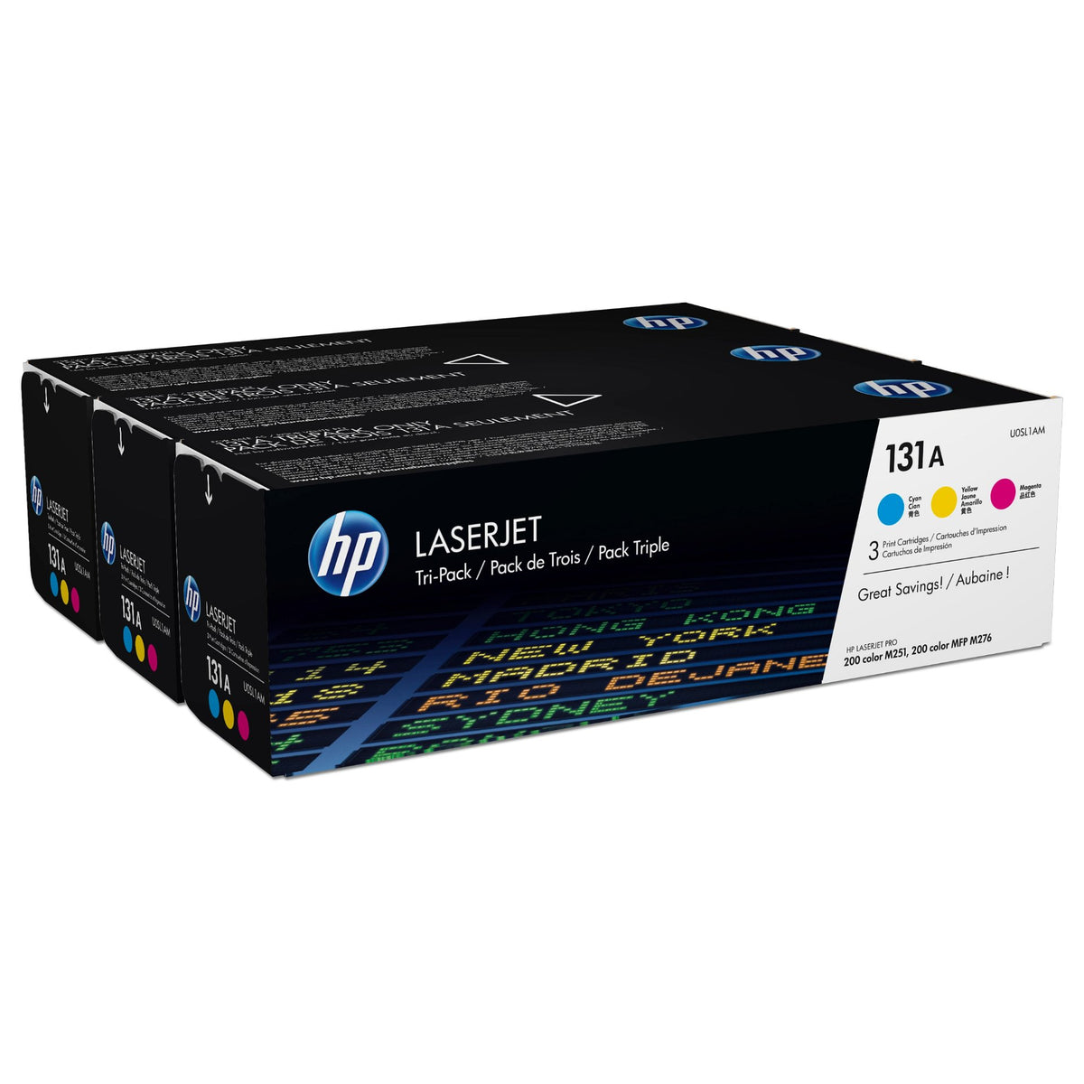 HP 131A original Toner cartridge U0SL1AM cyan magenta yellow standard capacity 3 x 1.800 pages 3-pack
