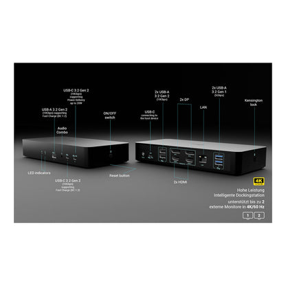 I-TEC Universal Intelligent Dual Display DS 2xHDMI 2xDP 1xGLAN 2xUSB-C Gen2 3xUSB-A Gen2
