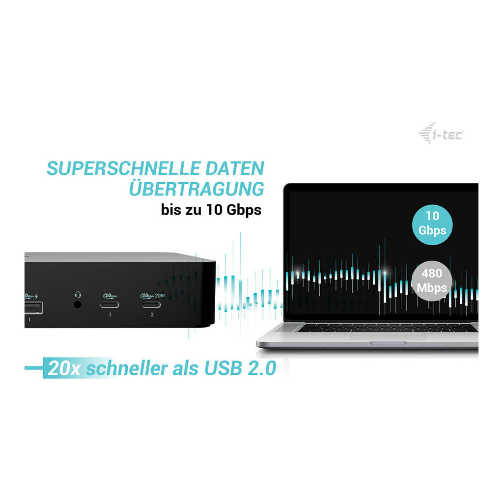 I-TEC Universal Intelligent Dual Display DS 2xHDMI 2xDP 1xGLAN 2xUSB-C Gen2 3xUSB-A Gen2