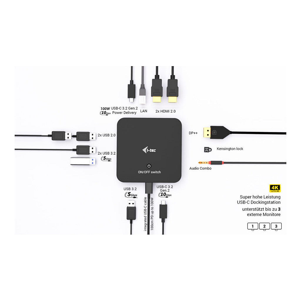 I-TEC USB-C DS 2 x HDMI 1x DP 1x GLAN 1x USB-C 3.2 3x USB-A 3.2 2x USB 2.0 1x 3.5mm Audio