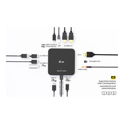 I-TEC USB-C DS 2 x HDMI 1x DP 1x GLAN 1x USB-C 3.2 3x USB-A 3.2 2x USB 2.0 1x 3.5mm Audio