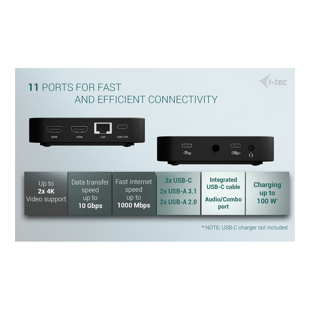 I-TEC USB-C Dual HDMI DS 2x HDMI 1x GLAN 2x USB-A 3.2 2x USB 2.0 1x USB-C Gen2 1x USB-C