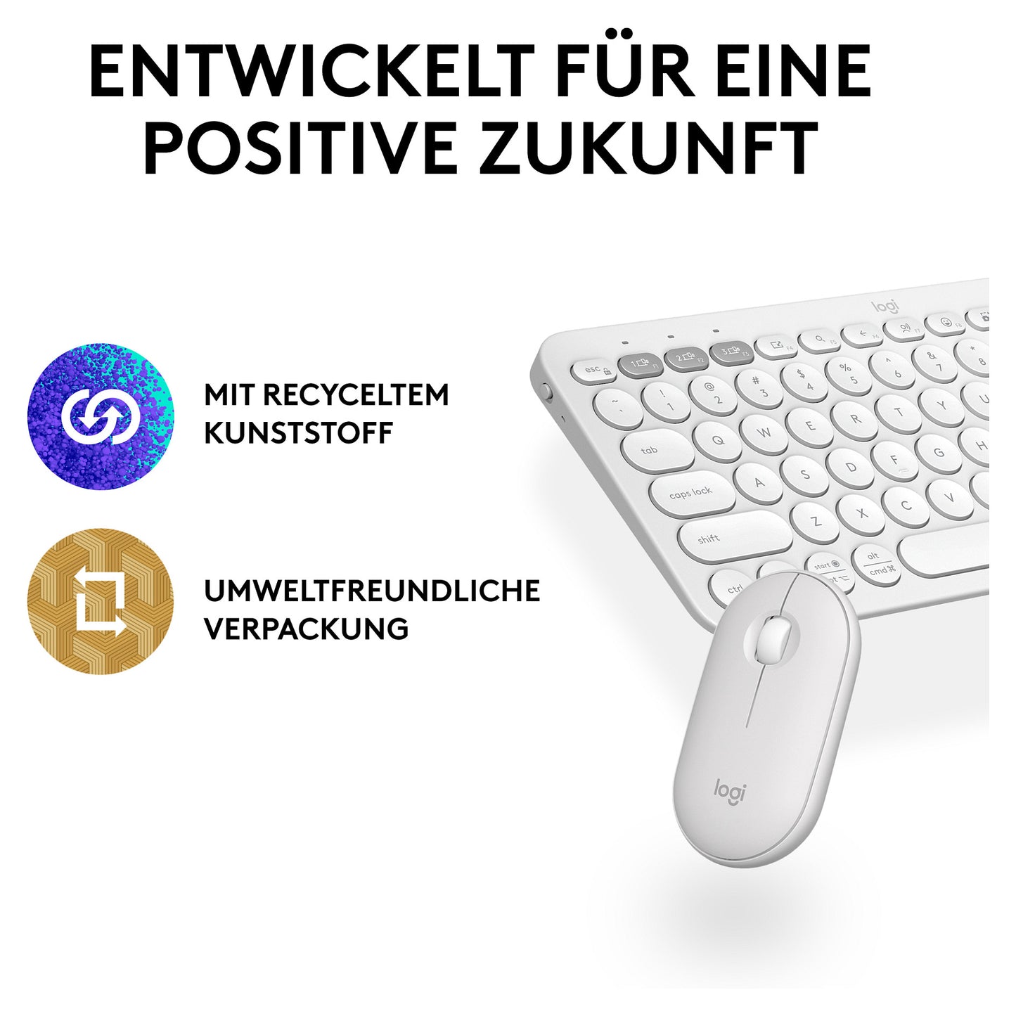 Logitech Pebble 2 Combo Set, Weiß, Kabellos, Deutsch, 920-012204