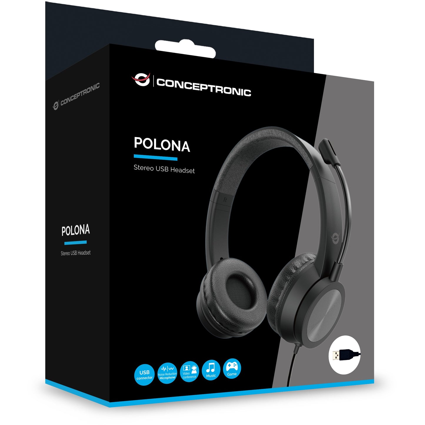 CONCEPTRONIC Headset USB-A Mikro,int.Bed.Stereo 2.0m sw