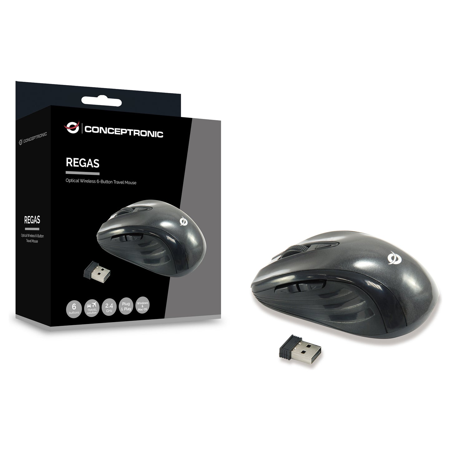 CONCEPTRONIC Optical Wireless 6-Tasten Travel USB Maus sw