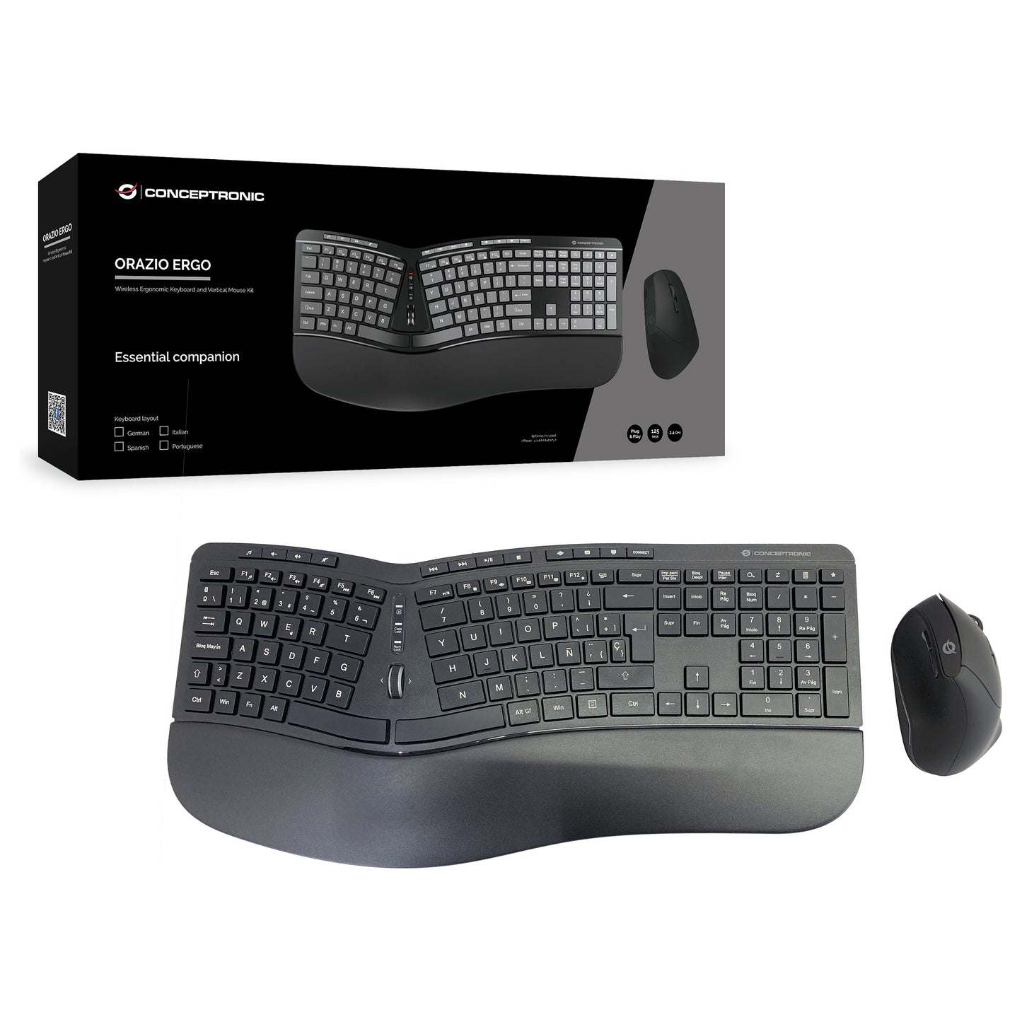 CONCEPTRONIC Wireless Keyboard+Mouse,ergo,Layout spanisch sw