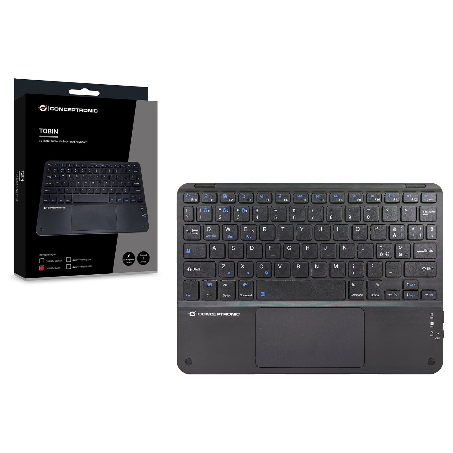 CONCEPTRONIC Wireless Tastatur, Layout italien. 10" schwarz