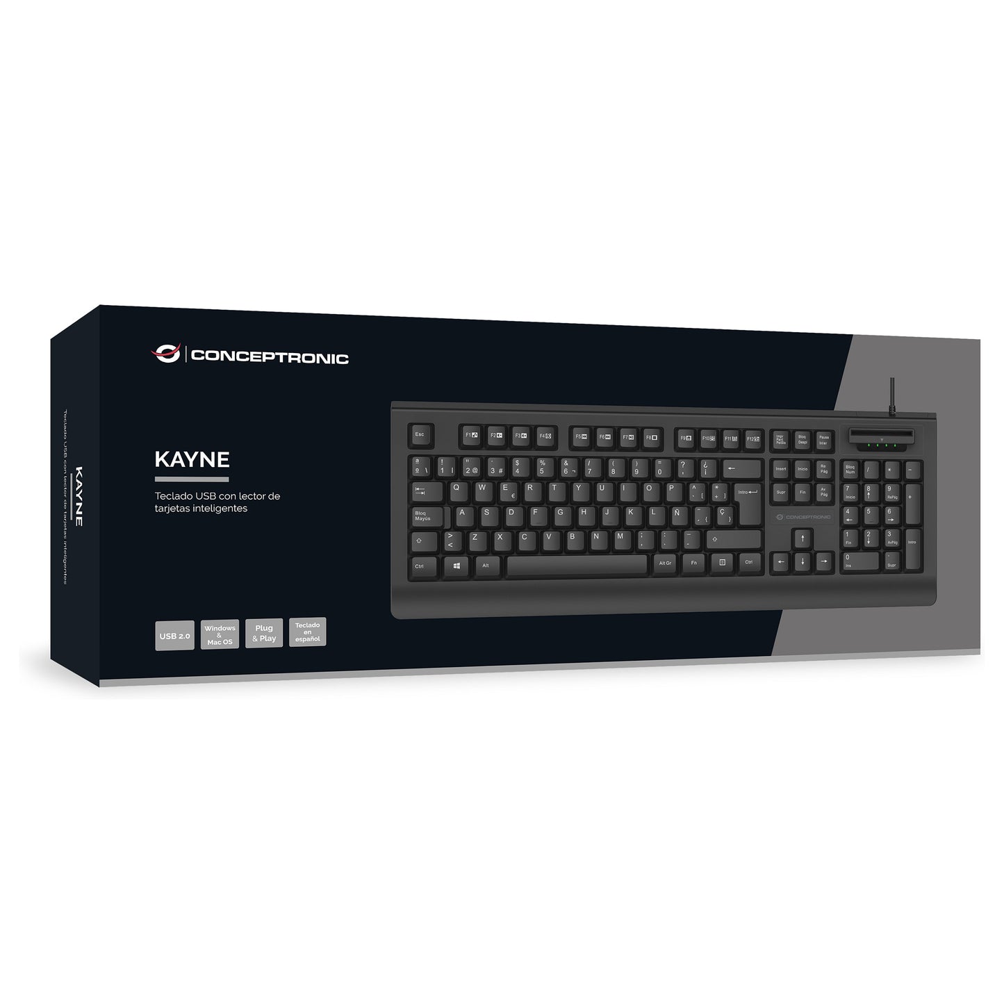 CONCEPTRONIC USB Tastatur,Smart ID-Kartenleser spanisch sw