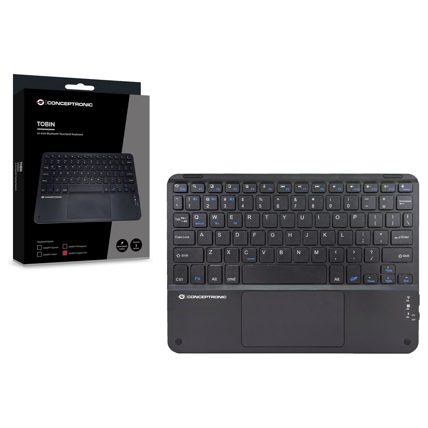 CONCEPTRONIC Wireless Tastatur, QWERTY-Layout US/EN 10" sw