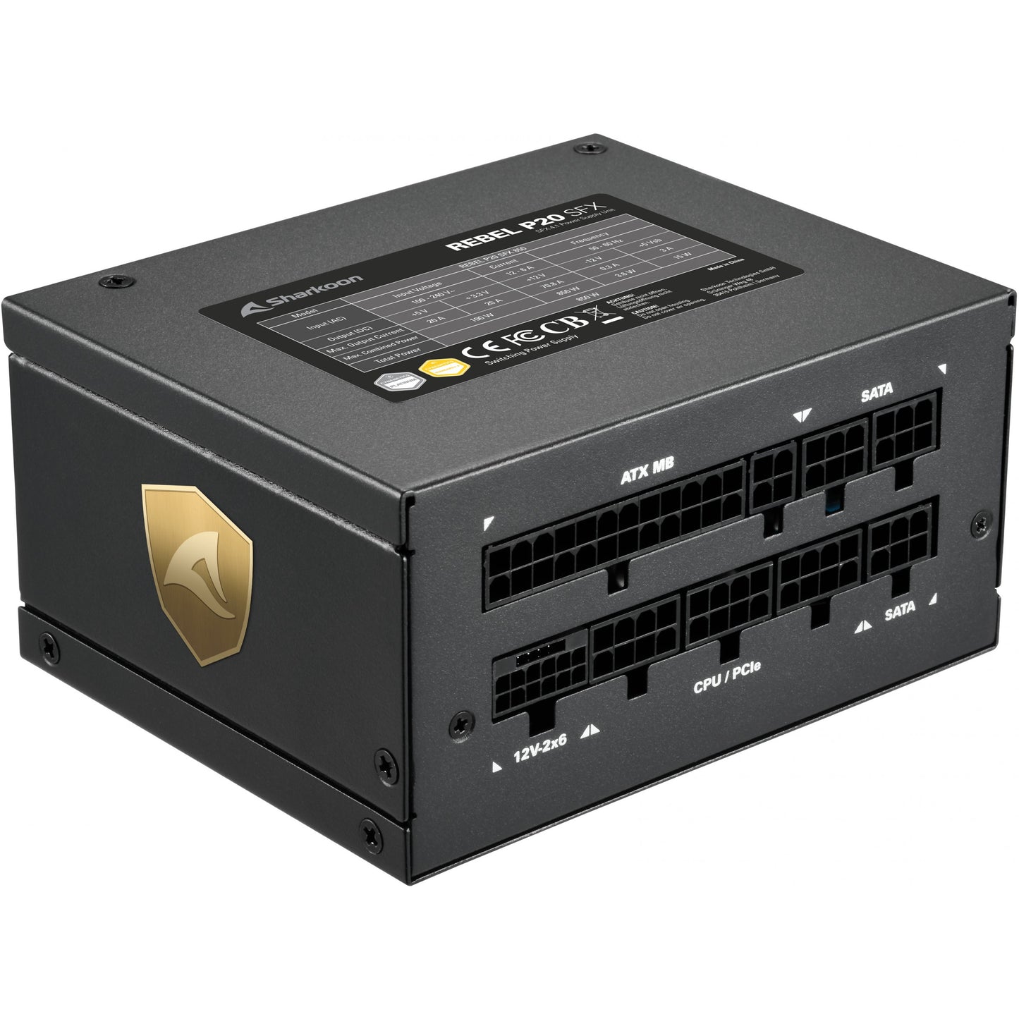 850W Sharkoon Rebel P20 SFX 850W (schwarz, 1x 12 Pin High Power Anschluss, 2x PCIe, Kabelmanagement, 850 Watt)