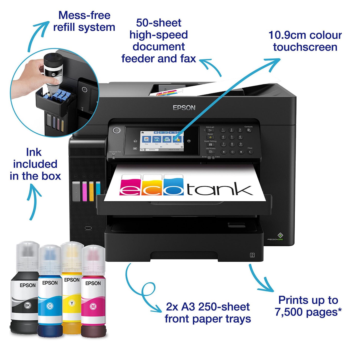EPSON EcoTank ET-16655 MFP colour inkjet ITS A3 25ppm Print 550sheets USB LAN Wi-Fi Black