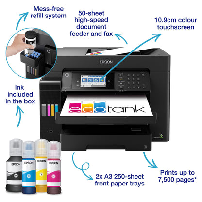 EPSON EcoTank ET-16655 MFP colour inkjet ITS A3 25ppm Print 550sheets USB LAN Wi-Fi Black