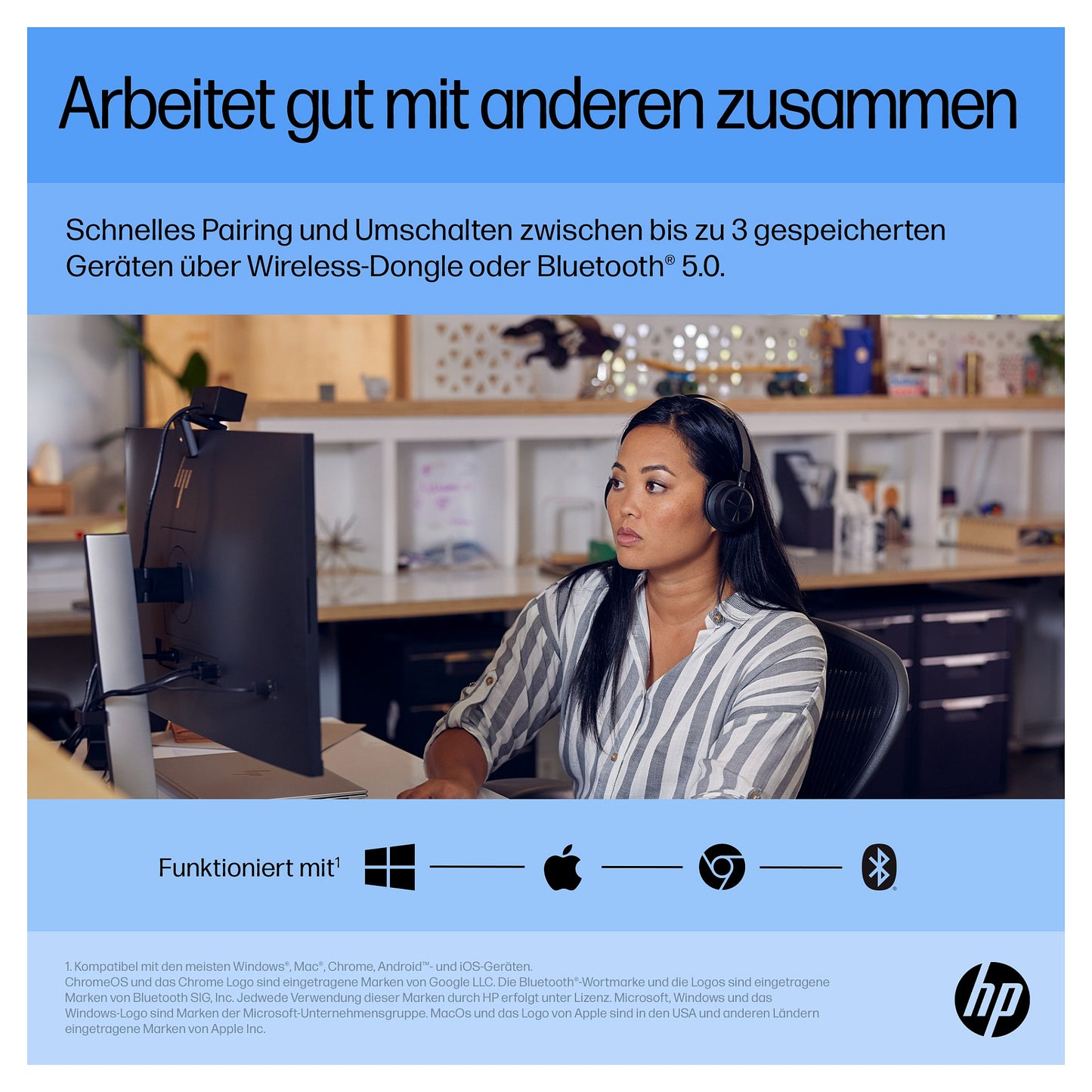HP Maus 710 Kabellos BT/USB-A/C-Empfänger 7 Tasten Schwarz