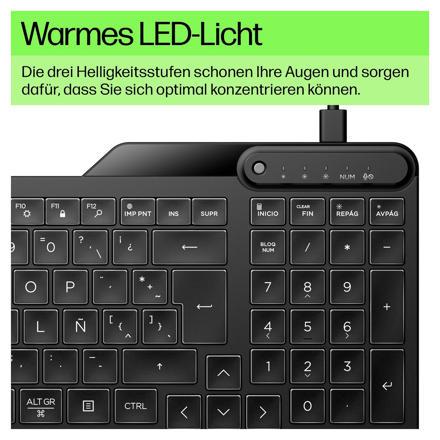 HP 405 Multi-Device Backlit Wired Keyboard