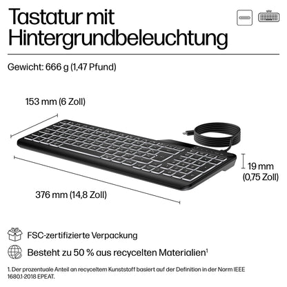 HP 405 Multi-Device Backlit Wired Keyboard