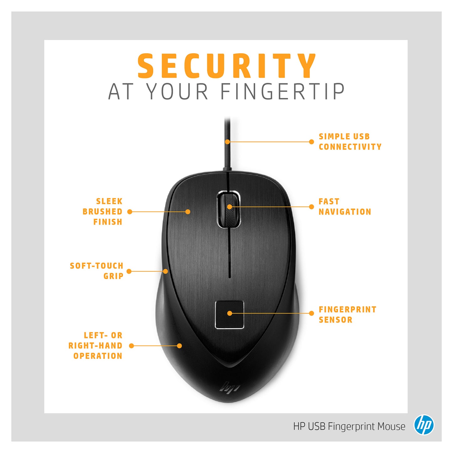 HP Maus USB Fingerprint Laser-3Tasten-kabelgebunden-USB