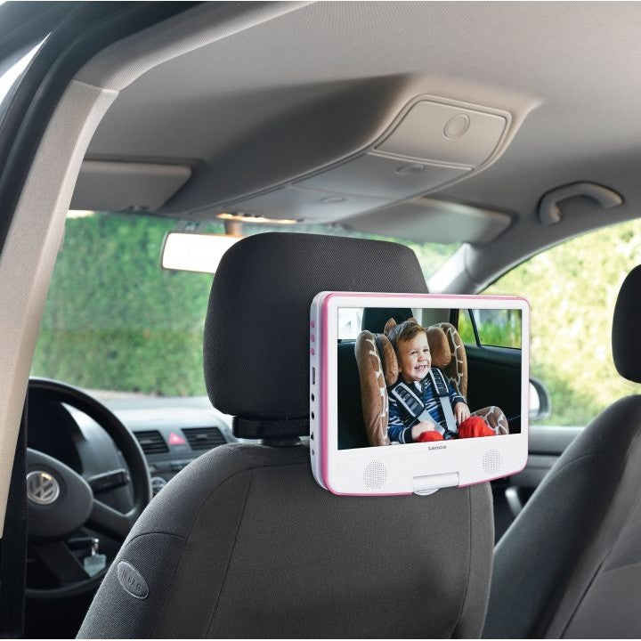 LENCO DVP-910 9" DVD-Player + USB & KfZ-Halterung. pink/wei