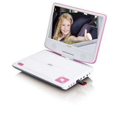 LENCO DVP-910 9" DVD-Player + USB & KfZ-Halterung. pink/wei