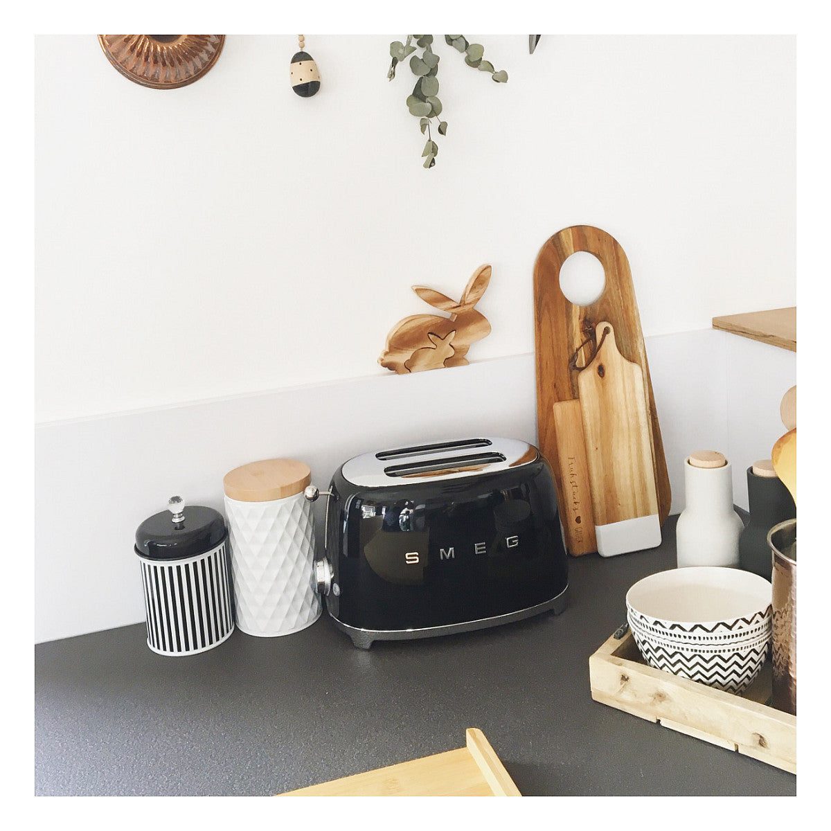 SMEG Toaster 2-Schlitz kompakt 50s Style TSF01BLEU, Schwarz, Hochglanz