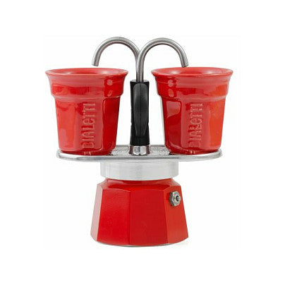 Bialetti Mini Express - Espressokocher-Set - rot + 2 Becher in rot