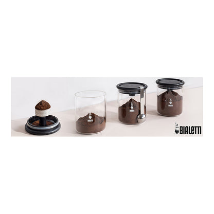 Bialetti Kaffee-Aromabehälter aus Glas - für 250g Kaffee - Deckel mit Standvorrichtung - inkl. Löffel